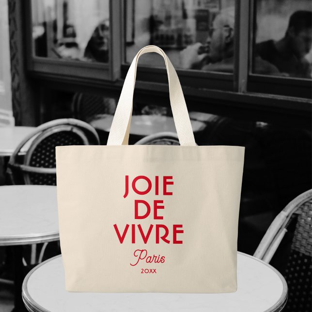 Grand Tote Bag Red Joie De Vivre Paris Année Personnalisée França (Créateur téléchargé)
