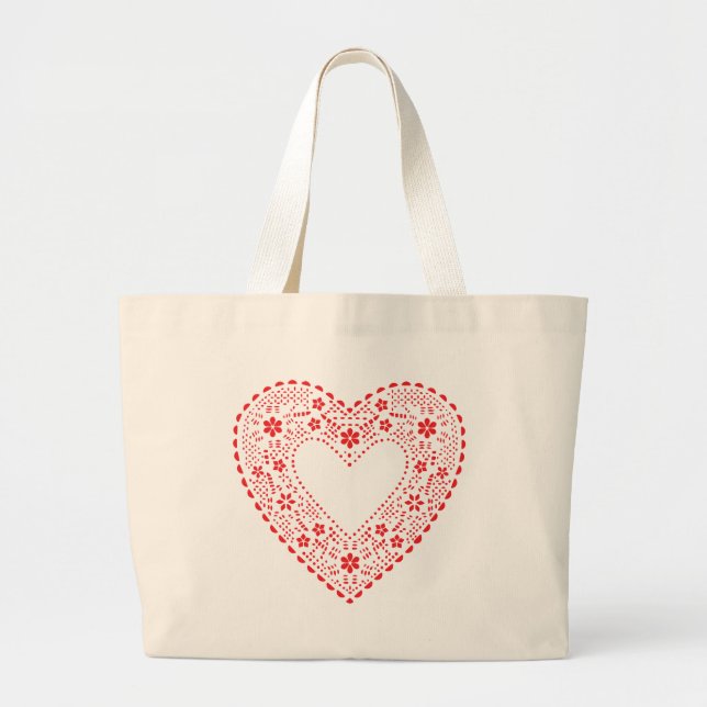Grand Tote Bag Red Lace Heart (Devant)