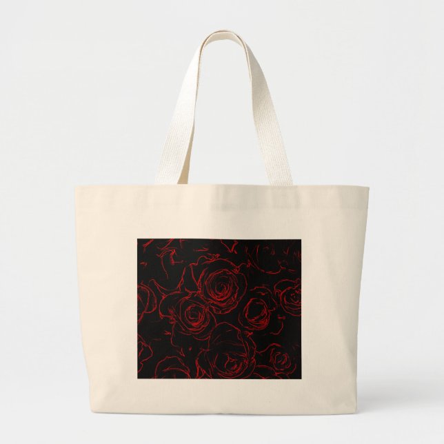 Grand Tote Bag Red Roses Arrière - plan noir (Devant)