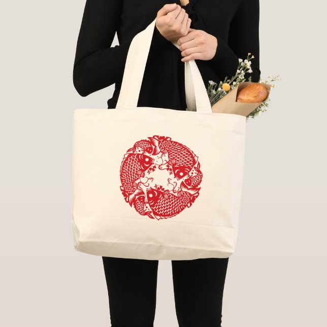 Grand Tote Bag Red Whirling Koi Carp Fish Group LTB (Devant (produit))
