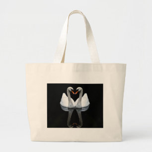 Grand Tote Bag Réflexions de l'amour, forme de coeur, cygnes