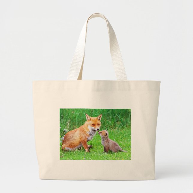 Grand Tote Bag Renard et petit animal de mère (Devant)
