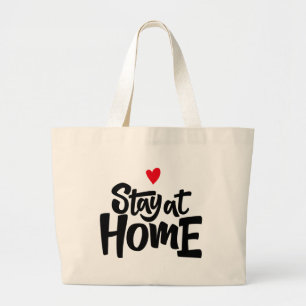 Grand Tote Bag Restez à la maison Coeur