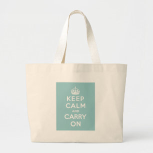 Grand Tote Bag Restez calme et continuez sur le bleu clair