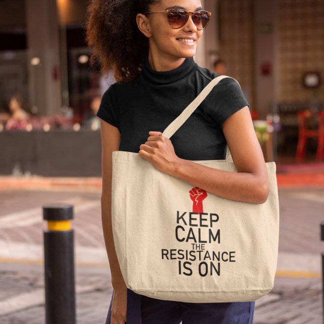 Grand Tote Bag Restez calme, la résistance est allumée (Créateur téléchargé)