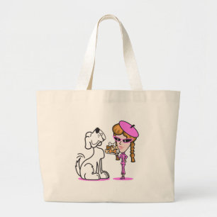 Grand Tote Bag retro fille et chien de compagnie