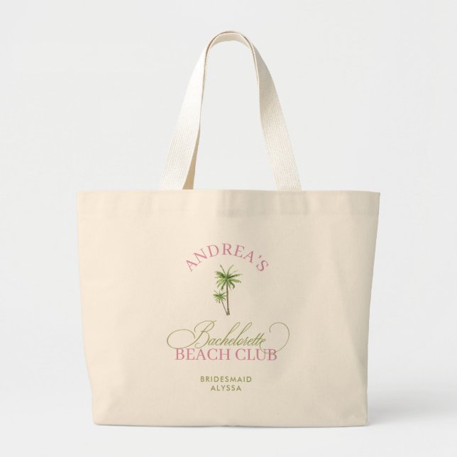 Grand Tote Bag Retro Palm Tree Custom Name Beach Bachelorette (Devant)