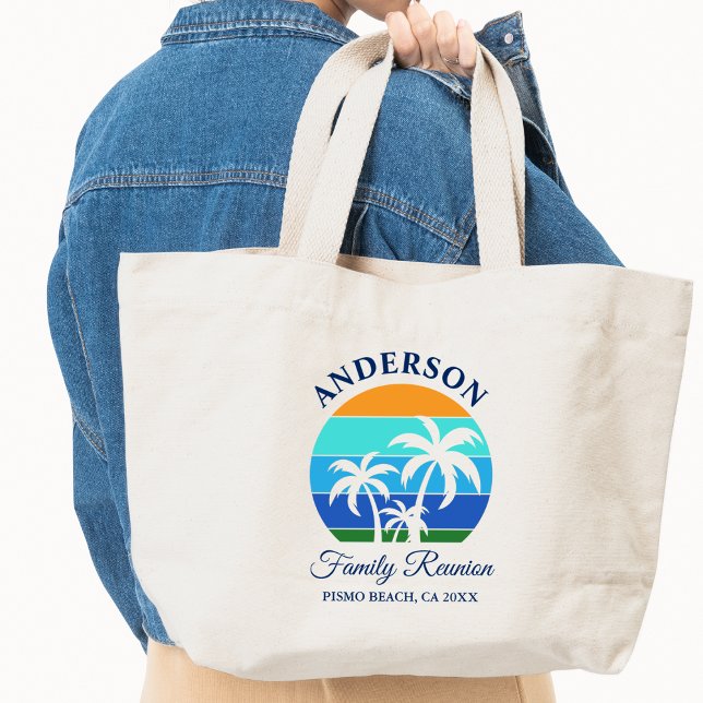 Grand Tote Bag Réunion en famille Summer Beach Palm Trees (Choose from several styles and sizes.)