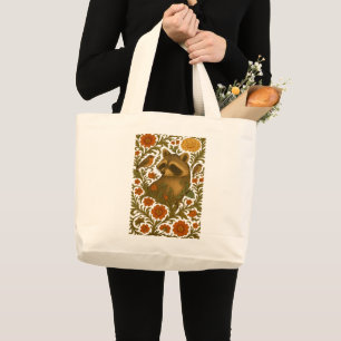 Grand Tote Bag Rêverie Boisée Rêve Floral du Raton Laveur