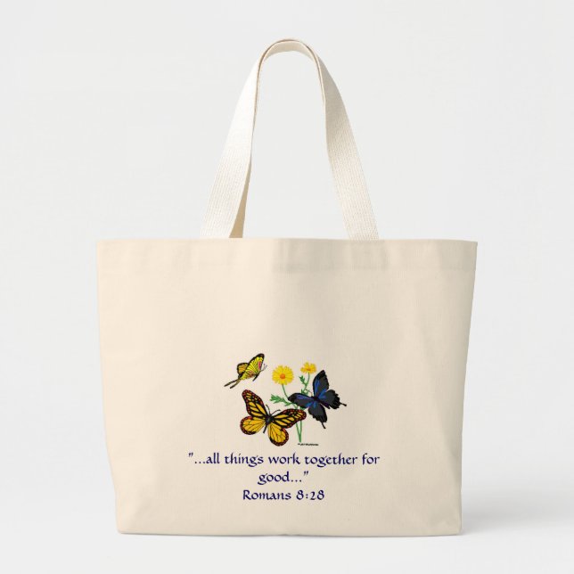 Grand Tote Bag Romains 8:28 Papillons (Devant)