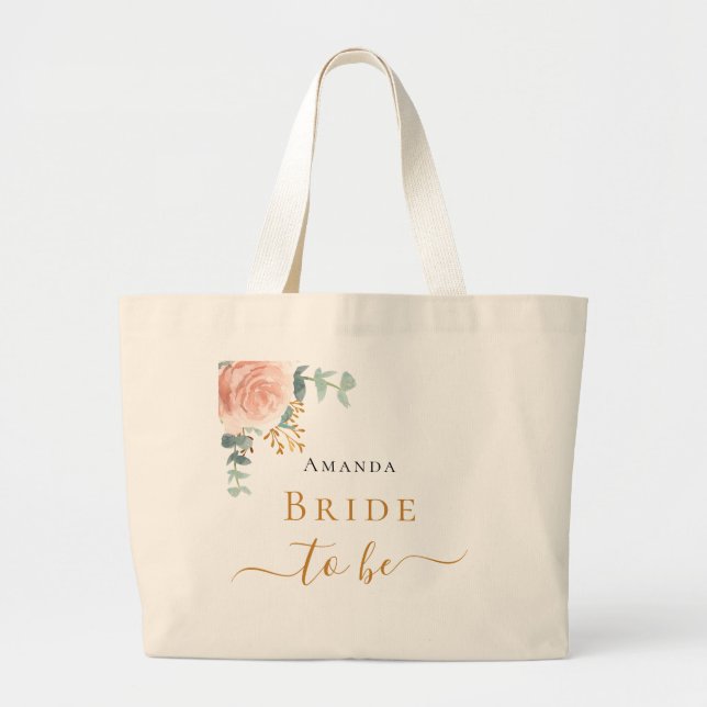 Grand Tote Bag Rose gold floral eucalyptus verdure Future mariée (Devant)