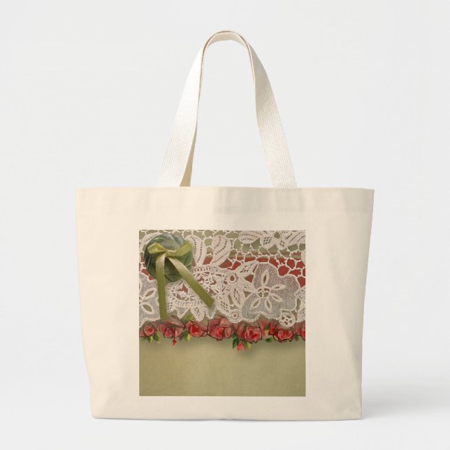 Grand Tote Bag Roses antiques et Burlap (Devant)