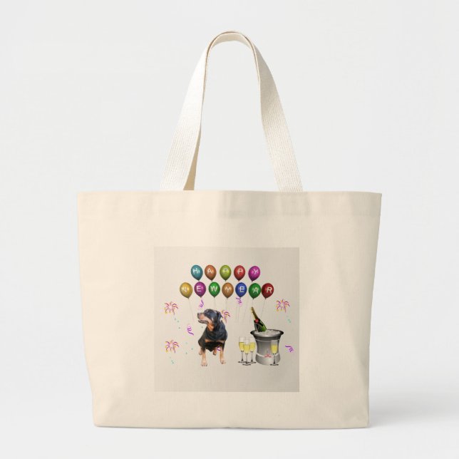 Grand Tote Bag Rottweiler Chien Bonne Année (Devant)