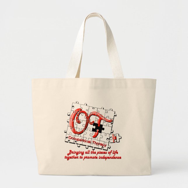 Grand Tote Bag rouge de puzzle d'ot (Devant)