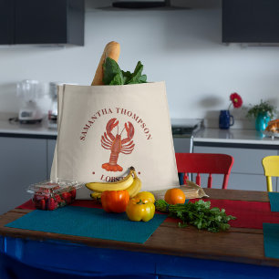 Grand Tote Bag Rouge Homard Épicerie de fruits de mer Personnalis