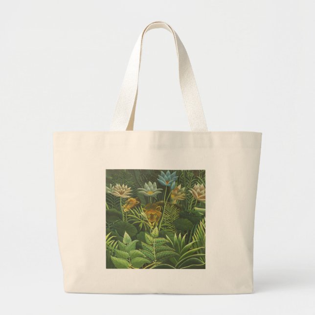 Grand Tote Bag Rousseau Tropical Jungle Lion Peinture (Devant)