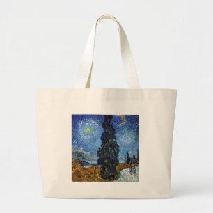 Grand Tote Bag Route avec cyprès de Van Gogh Impressionnisme