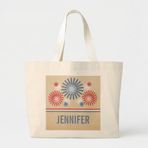 Grand Tote Bag Sacoche Funky 4 juillet Fireworks & Stripes