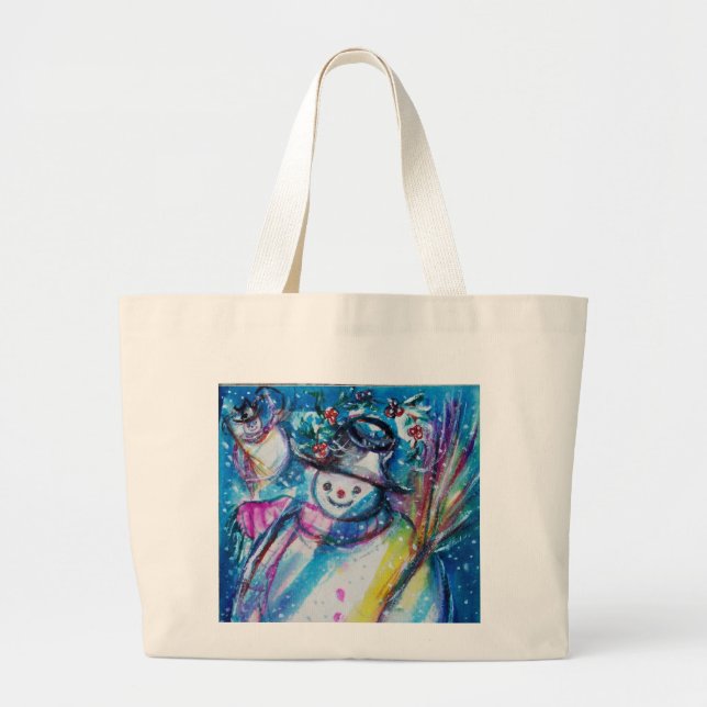 Grand Tote Bag Saison hivernale de SNOWMAN with OWL (Devant)
