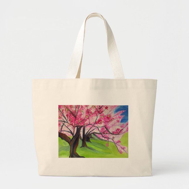 Grand Tote Bag Sakura art japonais de fleurs de cerisier (Devant)