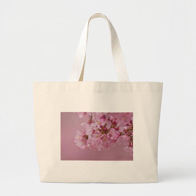 Grand Tote Bag Sakura Cherry Blossoms rose pâle Réflexions (Devant)
