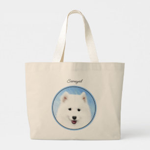 Grand Tote Bag Samoyed Puppy Peinture blanc mignonne Original Chi