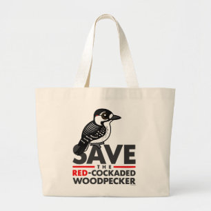 Grand Tote Bag Sauvez le pivert Rouge-cockaded