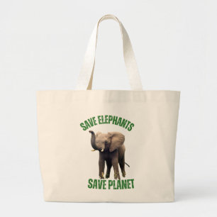 Grand Tote Bag Sauvez les éléphants, Sauvez la planète