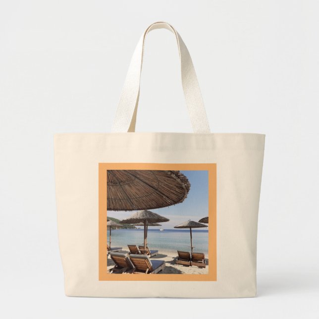Grand Tote Bag Scène de plage exotique. Skiathos. (Devant)