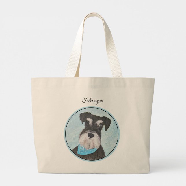 Grand Tote Bag Schnauzer Peinture Miniature non découpée Pot de c (Dos)