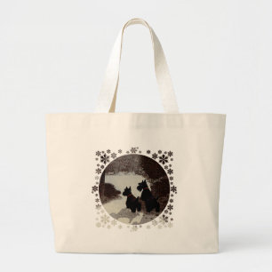 Grand Tote Bag Scotties par une nuit hivernale surréaliste