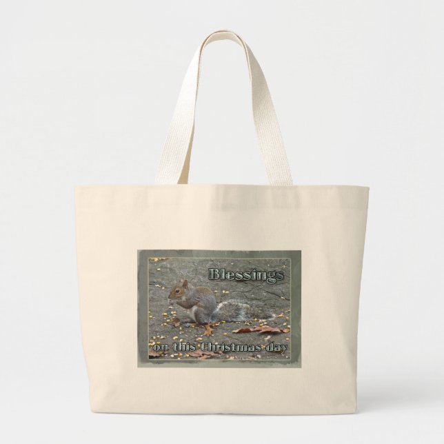 Grand Tote Bag Série de Bénédictions de Noël d'écureuil gris (Devant)
