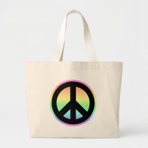 Grand Tote Bag Signe de paix arc-en-ciel pastel