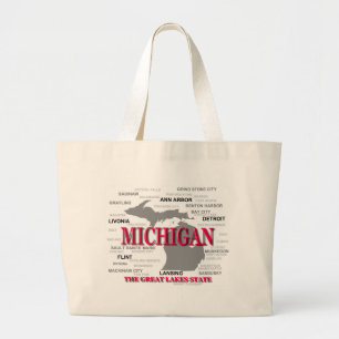 Grand Tote Bag Silhouette de carte de fierté d'État du Michigan