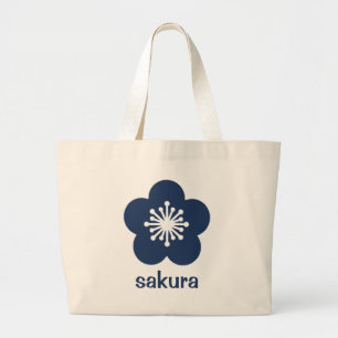 Grand Tote Bag Silhouette de fleur de Sakura bleu marine