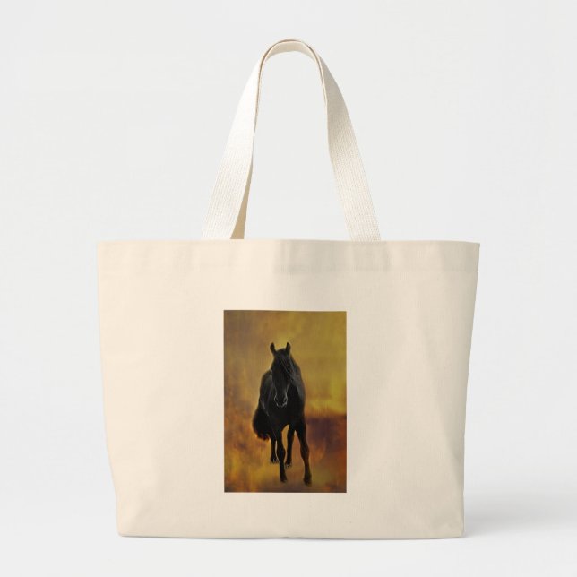 Grand Tote Bag Silhouette du cheval noir (Devant)