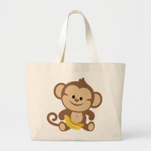 Grand Tote Bag Singe de garçon avec la banane