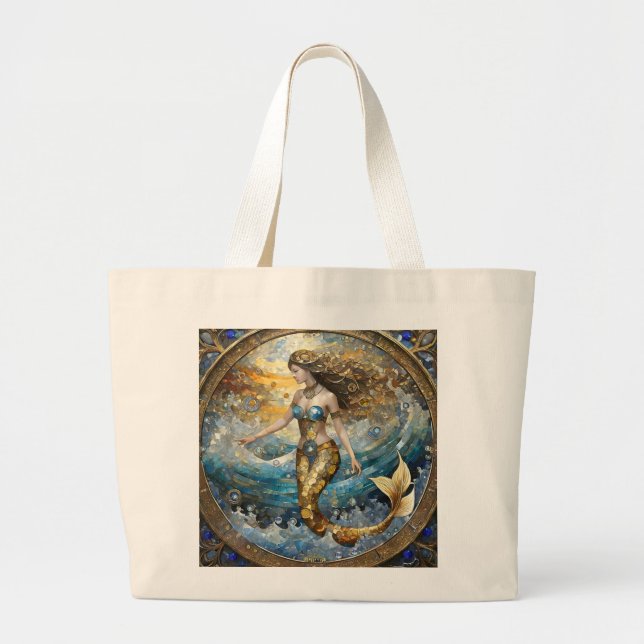 Grand Tote Bag Sirène dans les vagues de l'océan (Devant)