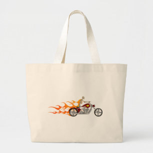 Grand Tote Bag Skeleton Biker & Flames :