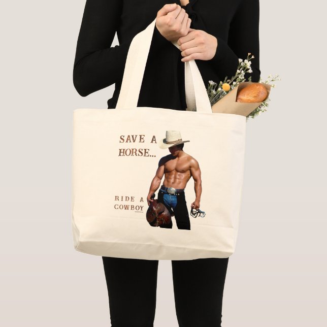 Grand Tote Bag SlipperyJoe's save horse ride paille cowboy casque (Devant (produit))