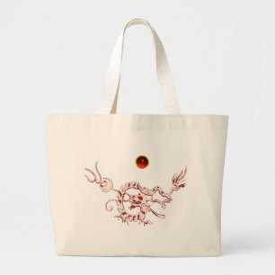 Grand Tote Bag SNAKE DRAGON RUBY, noir et blanc rouge
