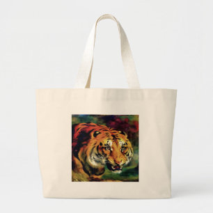 Grand Tote Bag Snarling Tiger Portrait Artistique