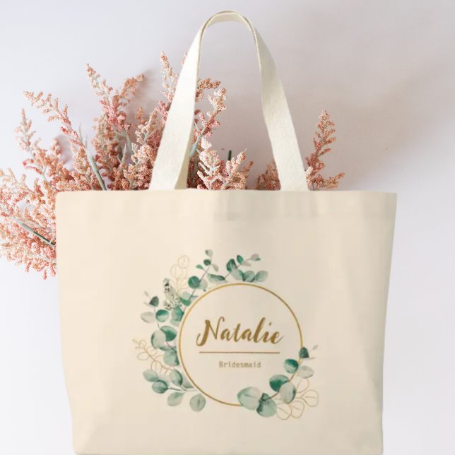 Grand Tote Bag Soirée de luxe élégante or et verdure (Créateur téléchargé)