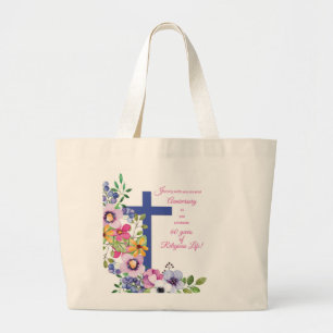 Grand Tote Bag soixantième Anniversaire, nonne, croix religieuse