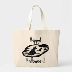 Grand Tote Bag Sorcières volantes éffrayantes sur baguettes à bal