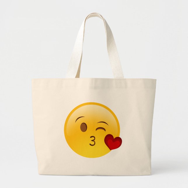 Grand Tote Bag Soufflez un autocollant d'emoji de baiser (Devant)