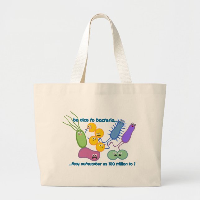 Grand Tote Bag Soyez Nice aux bactéries (Devant)