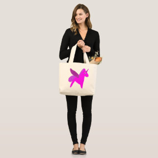 Grand Tote Bag Sparkly magenta unicorn glitter pegasus