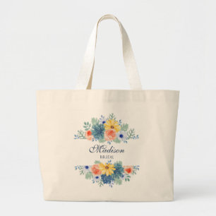 Grand Tote Bag Spring Floral Moderne Nom personnalisé   MARIAGE