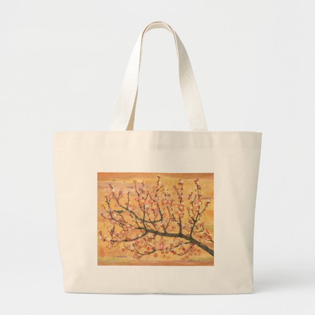 Grand Tote Bag Spring Melody: Plum Blossom & Bush Warbler (Devant)